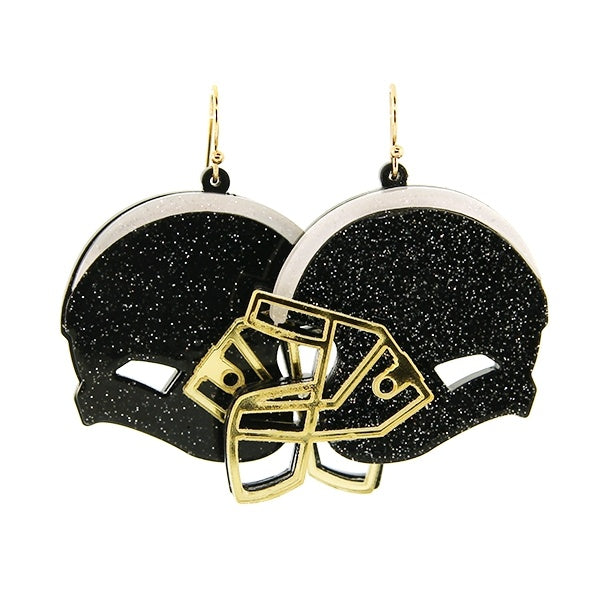 Black Gold Glitter Football Helmet Earrings