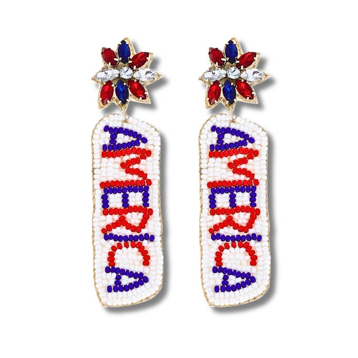 America Patriotic Flag 4th of July Beaded Earrings