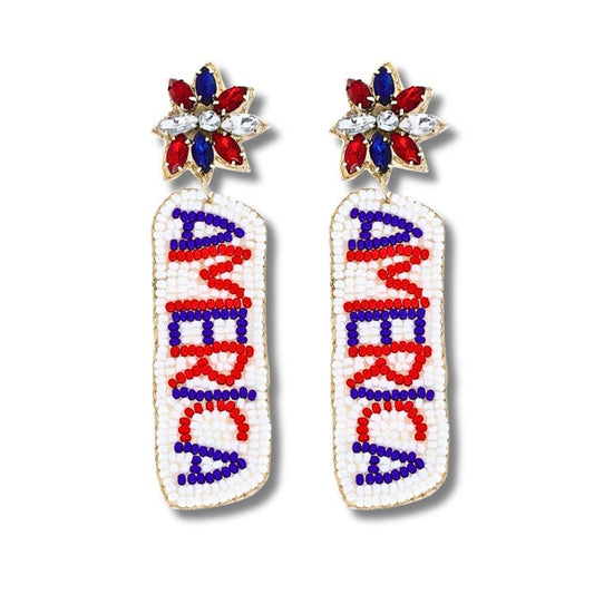 America Patriotic Flag 4th of July Beaded Earrings