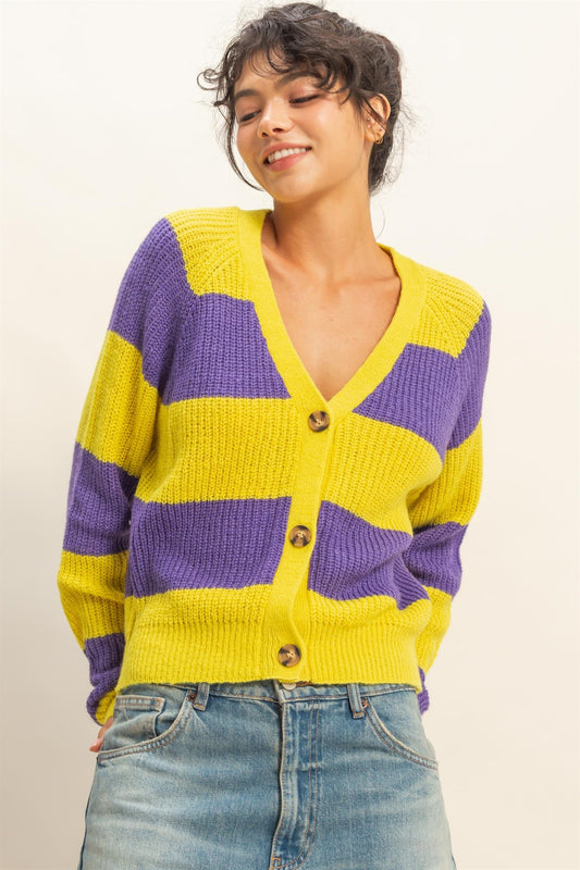 Yellow Purple LSU Gameday Knit Sweater