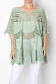 Rowen Crochet Lace Bohemian Tunic Top in Sage Green