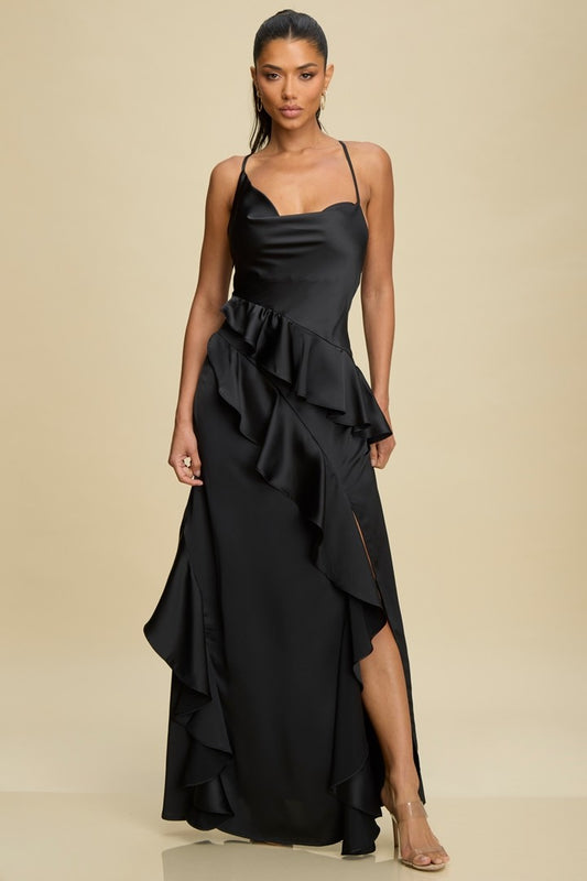 Satin Symphony Ruffled Maxi Dress Gown
