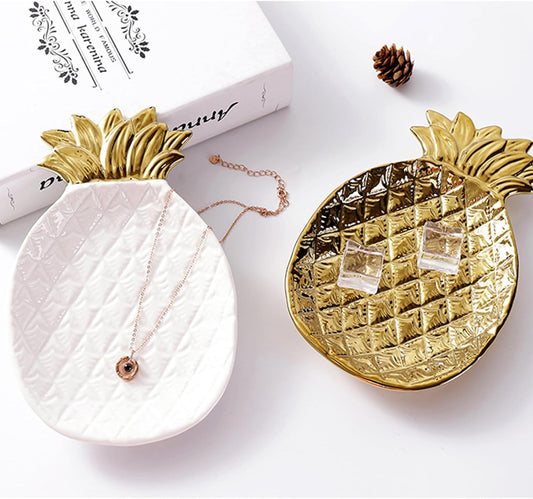 Pineapple Gold or Ivory Vanity Top Jewelry Tray Dish