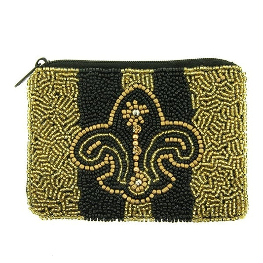 New Orleans Fleur de Lis Beaded Coin Pouch