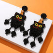 Halloween Black Cat Seed Beaded Dangle Earrings