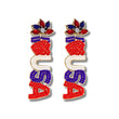 Patriotic I LOVE USA Red White Blue Beaded Earrings