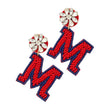 OLE MISS Rebels Football Team Beaded Letter M Earrings
