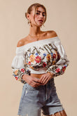 Frida Floral Embroidered Off-Shoulder Boho Top
