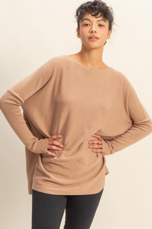 Daydream Drape Cotton Sweater in Beige
