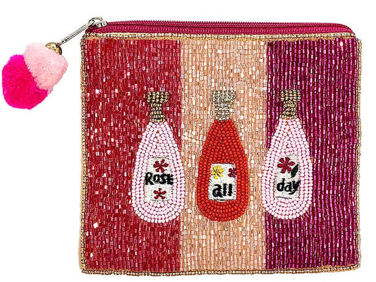 Rose All Day Wine Beaded Purse Money Storage Pouch