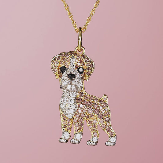 Boxer Dog Breed Rhodium Sterling Silver CZ Necklace