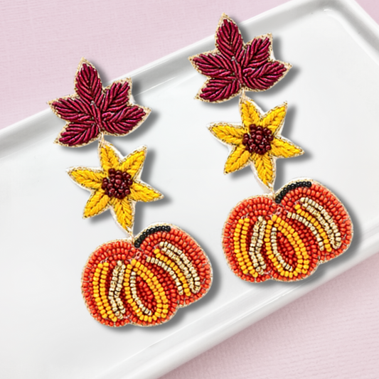 Fall Autumn Walk In The Woods Beaded Earrings