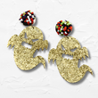 Leather Glitter Ghost Beaded Halloween Holiday Earrings
