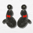 Red Bowtie Black Cat Beaded Drop Earrings