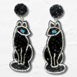 Black Panther Glass Beaded Crystal Eye Cat Earrings