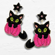 Halloween Black Cat Pink Pumpkin Beaded Earrings