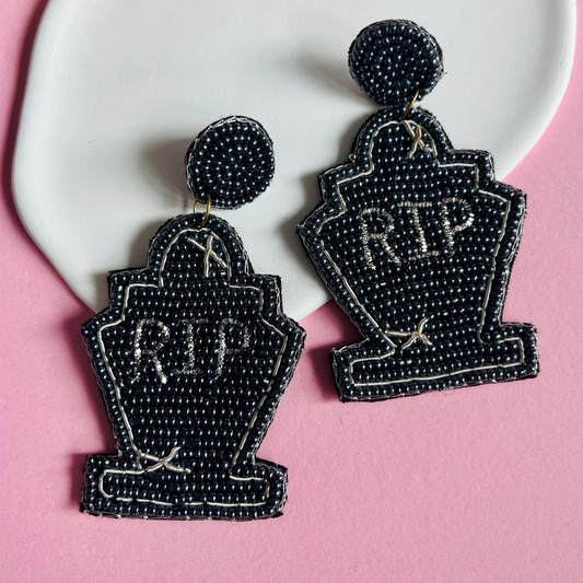 Halloween RIP Gravestone Cemetery Beaded Earrings
