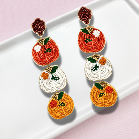Pumpkin Patch Party Fall Autumn Theme Beaded Earrings
