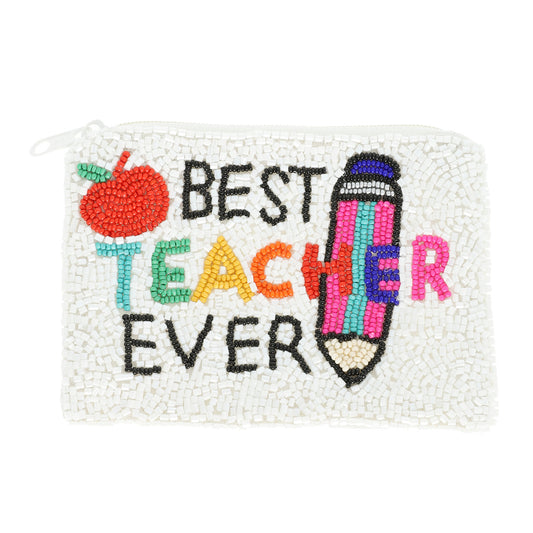 BEST TEACHER EVER Seed Beaded Coin Purse Money Pouch