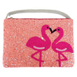 Pink Flamingo Love Sparkle Beaded Crossbody Clutch Handbag