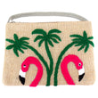 Palm Tree Flamingos Embroidered Crossbody Clutch Handbag