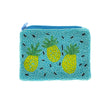 Tropical Pineapple Turquoise Beaded Mini Coin Pouch Bag