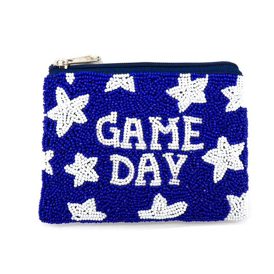 GAMEDAY FOOTBALL Stars Blue White Beaded Coin Pouch