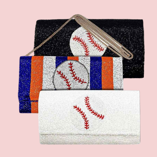 Seed Beaded Baseball Crossbody Clutch