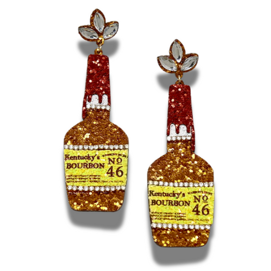 Bourbon Brand Bottle Vegan Leather Glitter Earrings