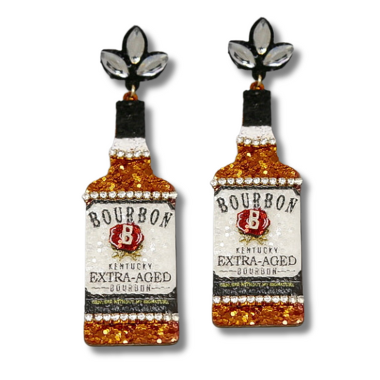 Iconic Bourbon Bottle Vegan Leather Glitter Earrings