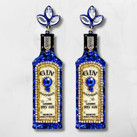 Bombay Brand Gin Bottle Vegan Leather Glitter Earrings