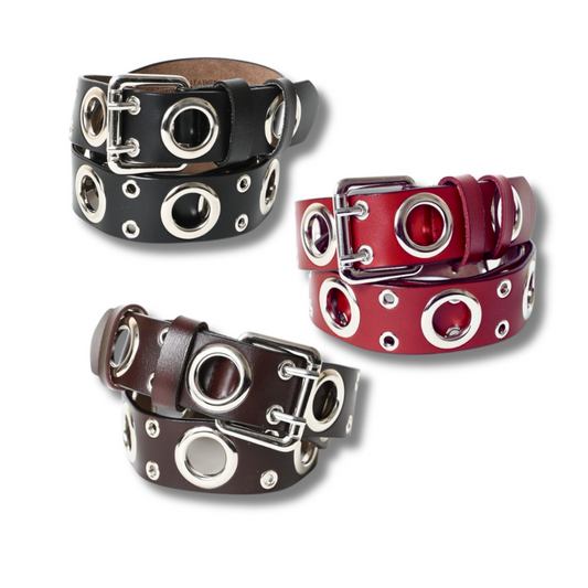 Double Prong Eyelet Detail Boho Buckle Belt