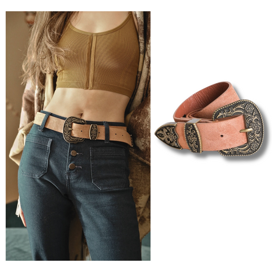 Suede Antique Gold Western Buckle Belt