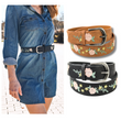Hand-Embroidered Rose Floral Boho Vegan Leather Buckle Belt