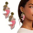 Pink Mermaid Beaded Sequin Statement Earrings