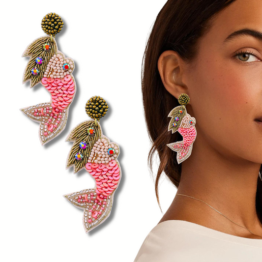 Pink Mermaid Beaded Sequin Statement Earrings