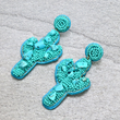 Turquoise Natural Stone Seed Beaded Western Cactus Earrings