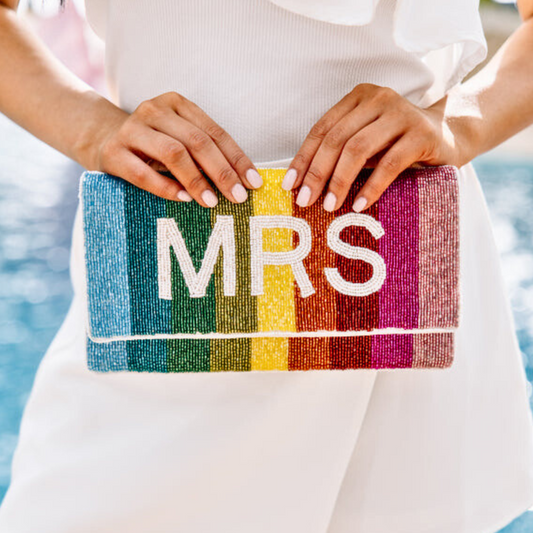 MRS Rainbow Beaded Crossbody Chain Clutch Handbag