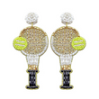 TENNIS Theme Seed Beaded White Racket Earrings