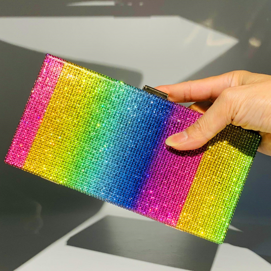 Rainbow Bling Crossbody Chain Clutch Handbag