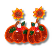 Sunflower Sparkle Floral Pumpkin Beaded Earrings