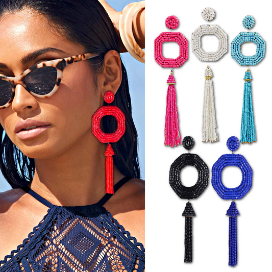 Deepa Gurnani Isha Seed Beaded Boho Tassel Earrings