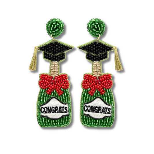 Graduation Congrats Champagne Bottle Beaded Earrings