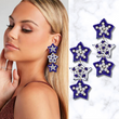 Blue White Stars Football Team Colors Beaded Earrings
