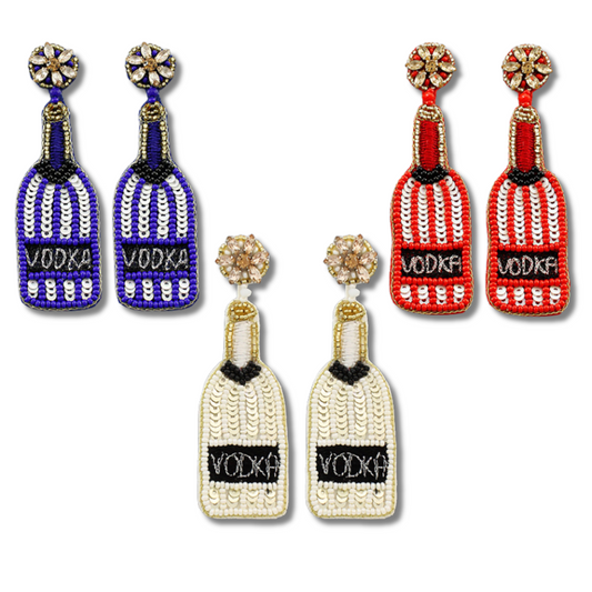 Striped Vodka Bottle Seed Beaded Party Earrings