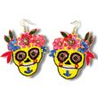 Mardi Gras Beaded Yellow Sugar Skull Earrings