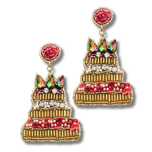 BIRTHDAY Layered Cake Gift Beaded Celebration Day Earrings