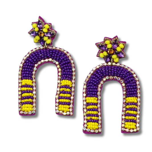 LSU Football Team Colors Goal Post Seed Beaded Earrings