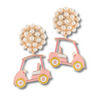 Pearl Top Pink Gold Enamel Golf Cart Earrings