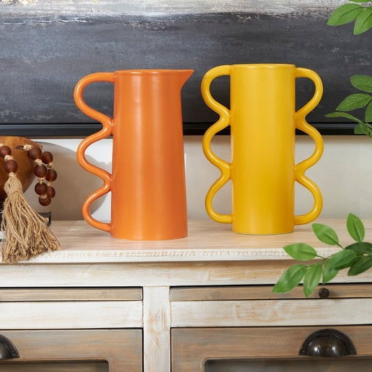 SET of 2 Making Waves Ceramic Wavy Handle Vases